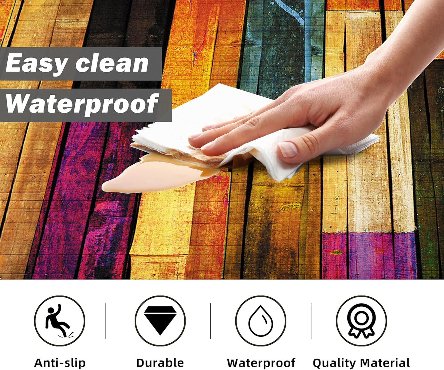 Kitchen Mats for Floor Colorful kitchen rugs Cool Wooden Abstract Anti Fatigue Kitchen Mats Waterproof Floor Mats Cushioned Non-Skid Standing Mats for Laundry, Sink, Set of 2,17.3 x 28+17.3 x 47 Inch