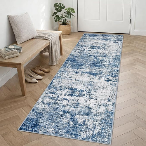 2.6'x8' Runner Rug Washable Rug;Modern Abstract Soft Thin Runner Rug Blue - Image 2