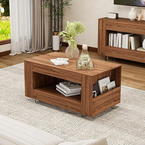39" Wood Coffee Table for Living Room, Sides Storage by Unknown