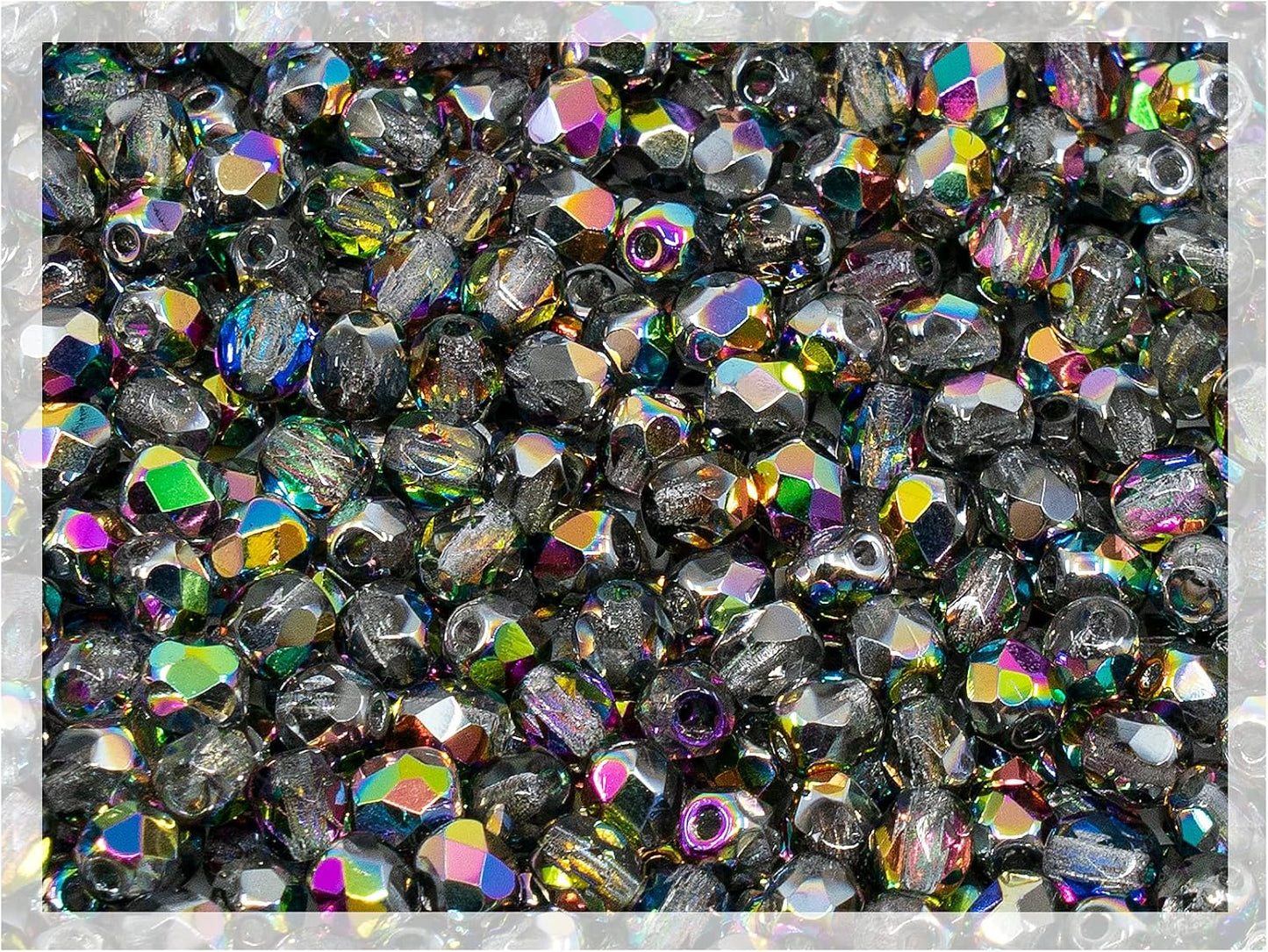 1.8 oz (50g, Approx. 600pcs) of Faceted Fire Polished Pressed Czech Glass Beads 4mm (0.16in), Crystal Vitrail 00030-28101 BCV