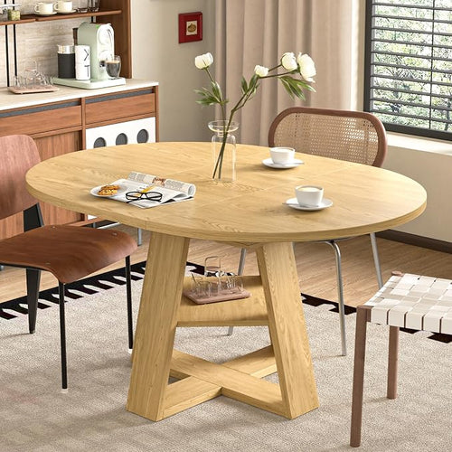 43.3in-59in Extendable Round Dining Table by Mxtxmy