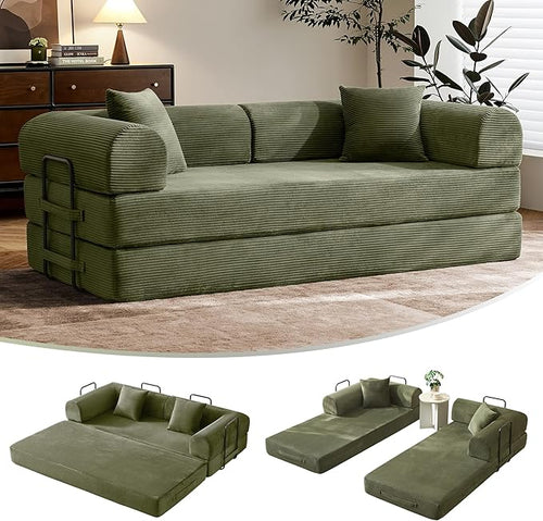 79" Convertible Sofa Bed with Fixed-Shape Frame & Removable Armrests, Modular by SAVENICA