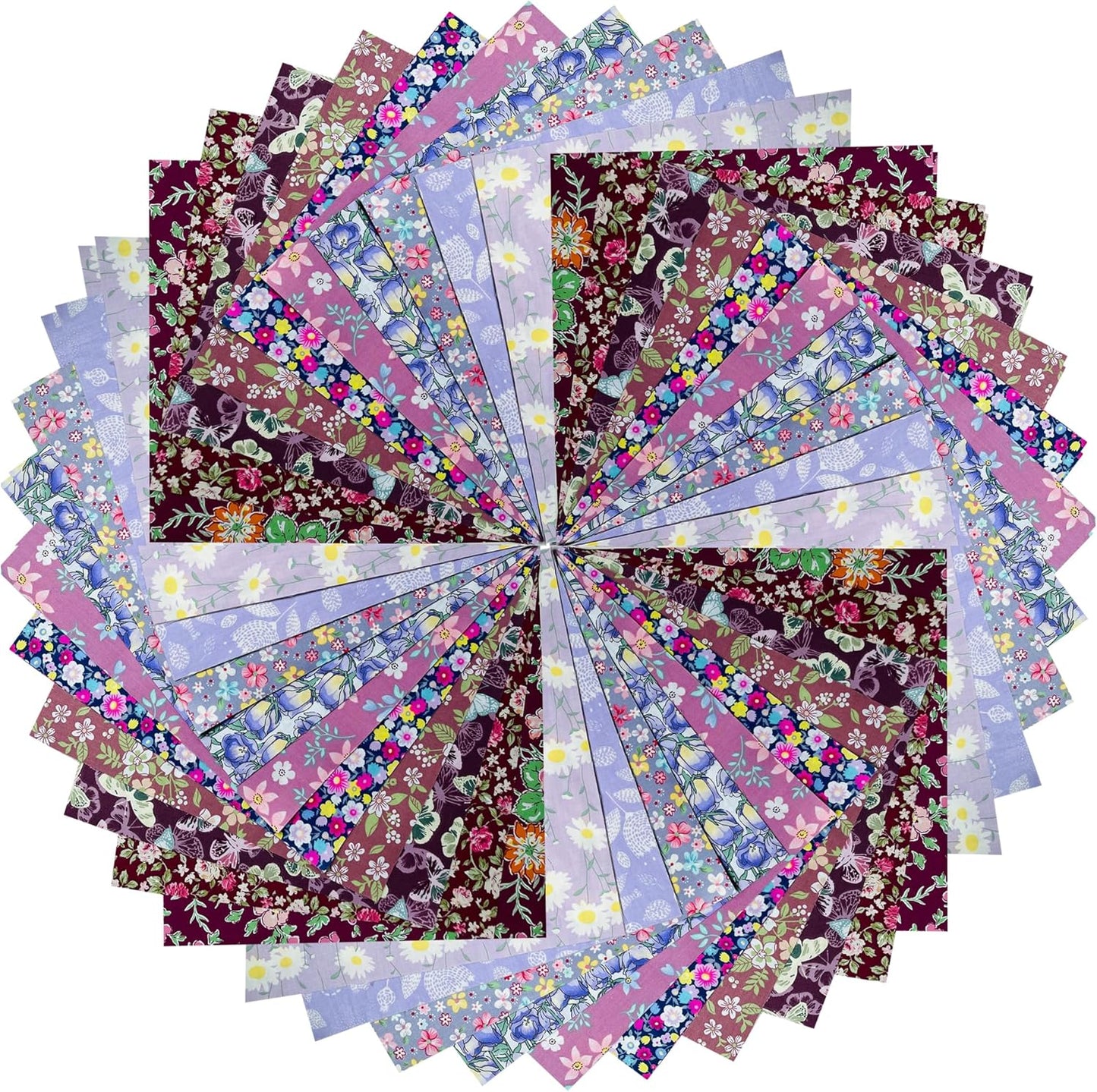 HANPATQUI 50PCS 10 x 10 inch Purple Printed 100% Cotton Fat Quarters Fabric for Sewing and Quilting Bundles Precut Fabric Square for DIY Craft Patchwork