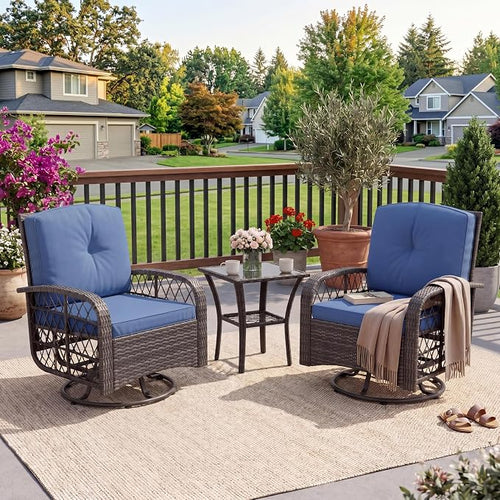 3-Piece Patio Furniture Set, 2 Swivel Rocking Chairs by GarveeHome