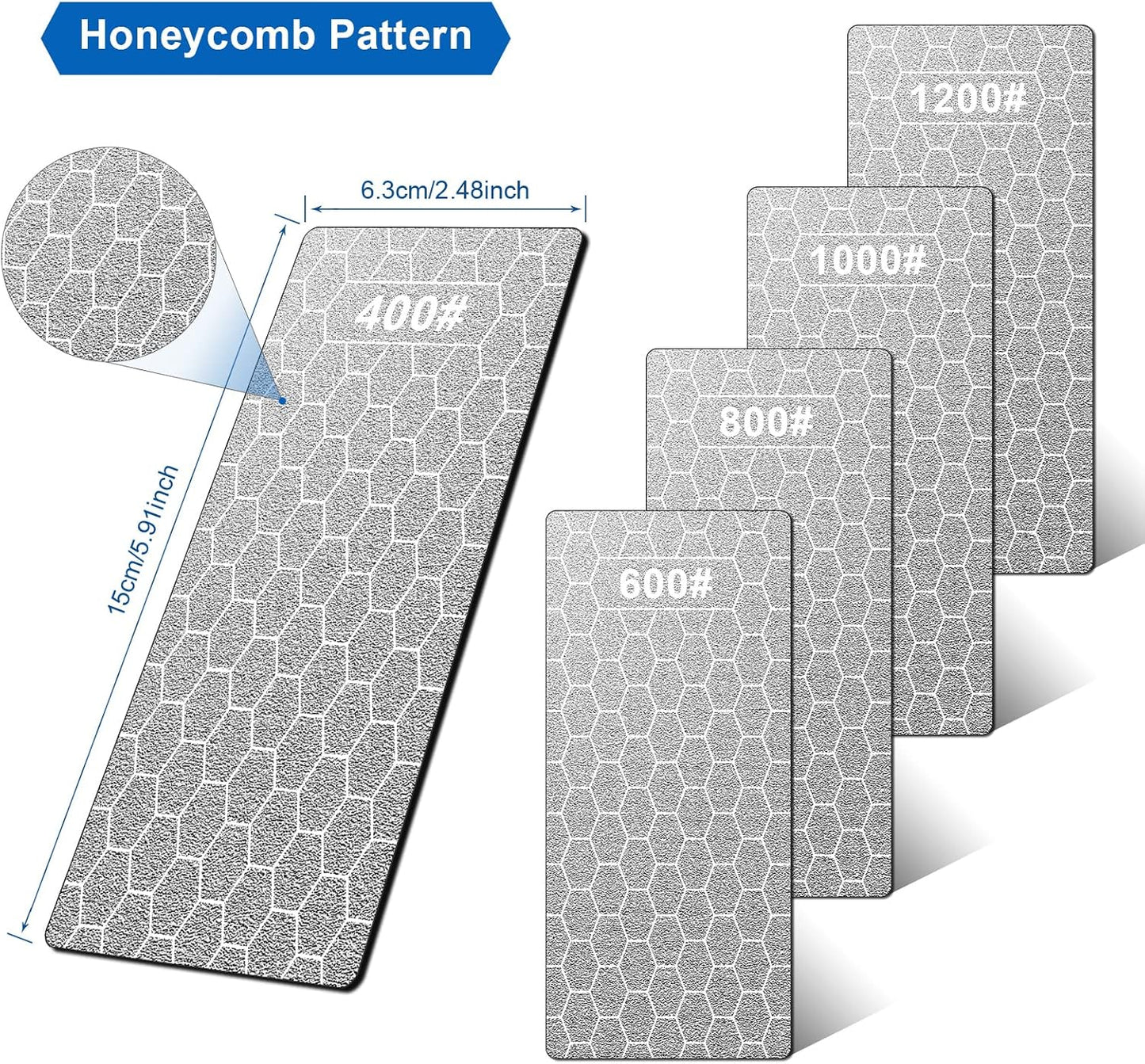 Diamond Sharpening Stone, 5 Pcs Knife Sharpening Stone with Extra Fine/Coarse Plate and Non-slip Base, 400/600/800/1000/1200 Grit