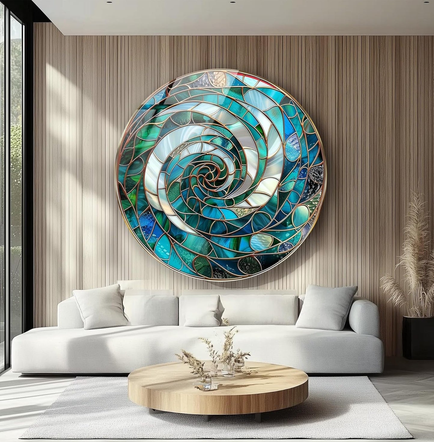 My Photostation.com 24''(60cm) Diameter Aqua Spiral Harmony Round Glass Wall Art Tempered Glass Printing Wall Decor Large Wall Art Wall Hangings