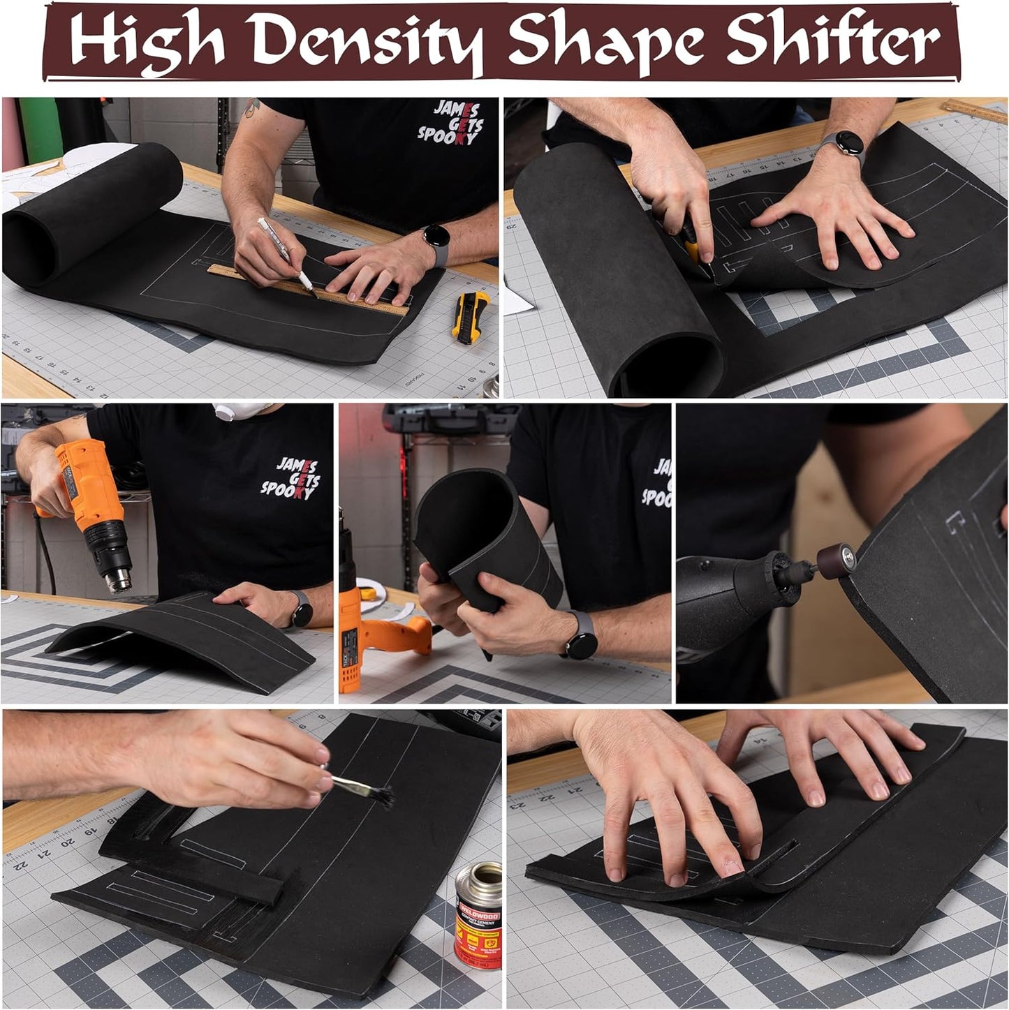 Shape Retention EVA Cosplay Foam 8mm (1mm-10mm) 14x39 inch Black or White High Density EVA Foam Sheets. Premium 85 kg/m3 Heat Shape Material for DIY Convention or Halloween Costumes by The Foamory