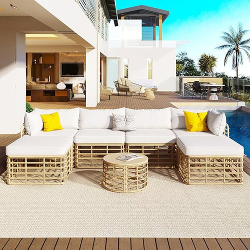 7 Pieces Outdoor Patio Furniture Sectional Sofa Set by VilroCaz