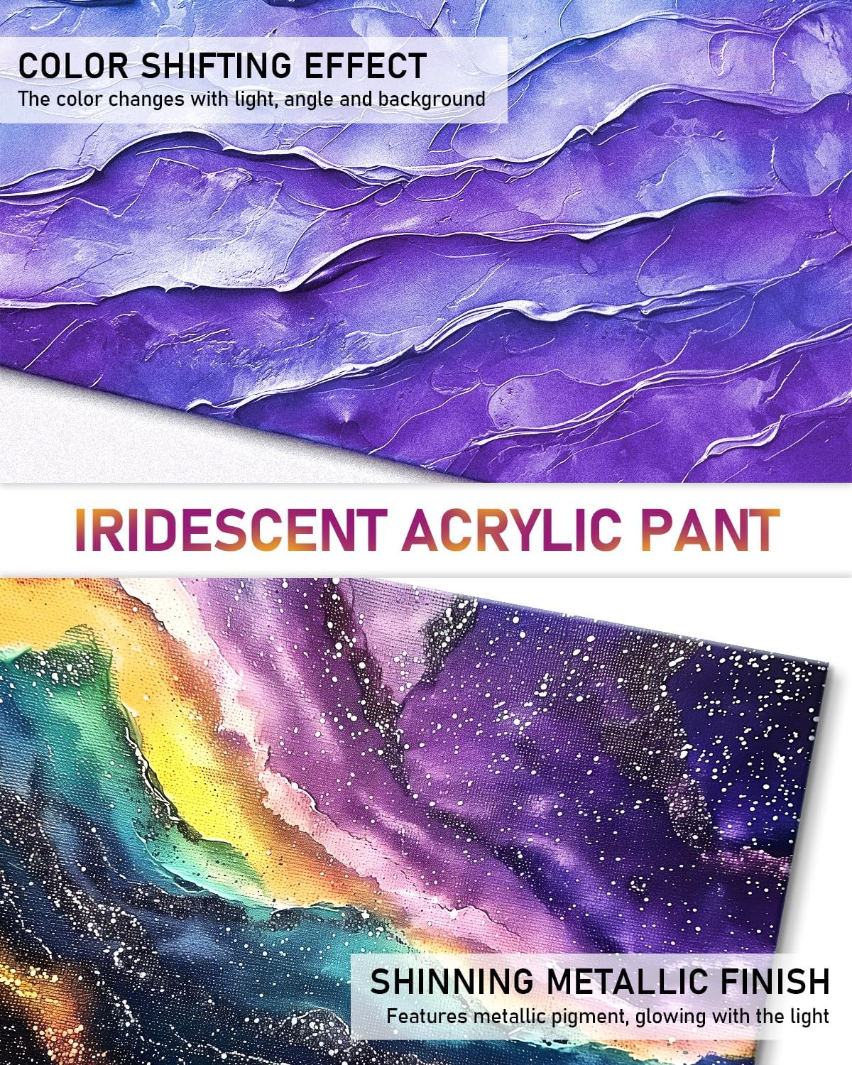 Nicpro 8 Colors Iridescent Acrylic Paint, 8.45oz / 250ml Large Bulk Metallic Acrylic Paint,Color Shifting & Non-Toxic Art Painting Supplies For Canvas Fabric Rock Wood with Color Wheel