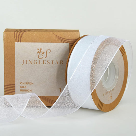 1 Inch Wide Sheer Chiffon Ribbon - Pearl Silk Woven Ribbon Suitable for Gift Wrapping, Wedding Decor, Home Decor, Girl Hair Accessories Handmade DIY (25 Yards/roll) (White)