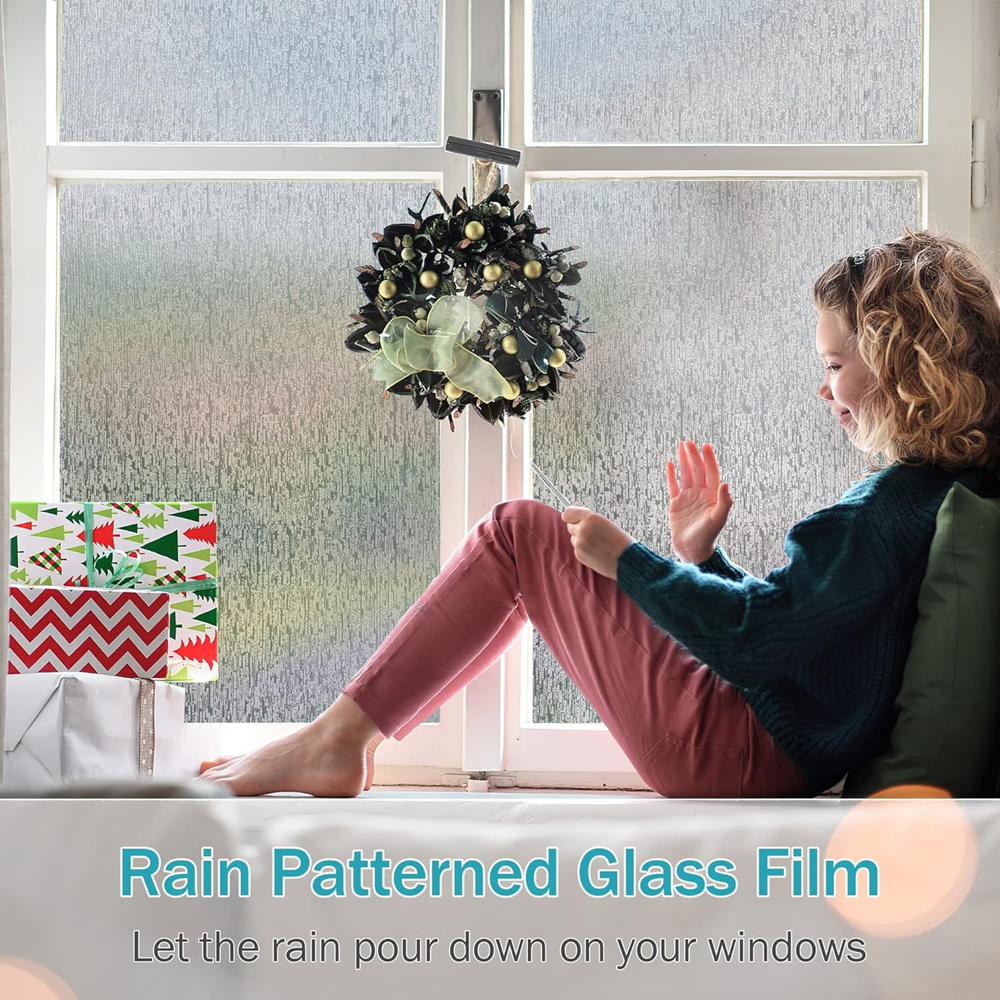 VELIMAX Rain Glass Window Film Privacy Static Window Clings Decorative Glass Sticker for Home Office Removable UV Protection Heat Control 23.6 x 157.48 inches
