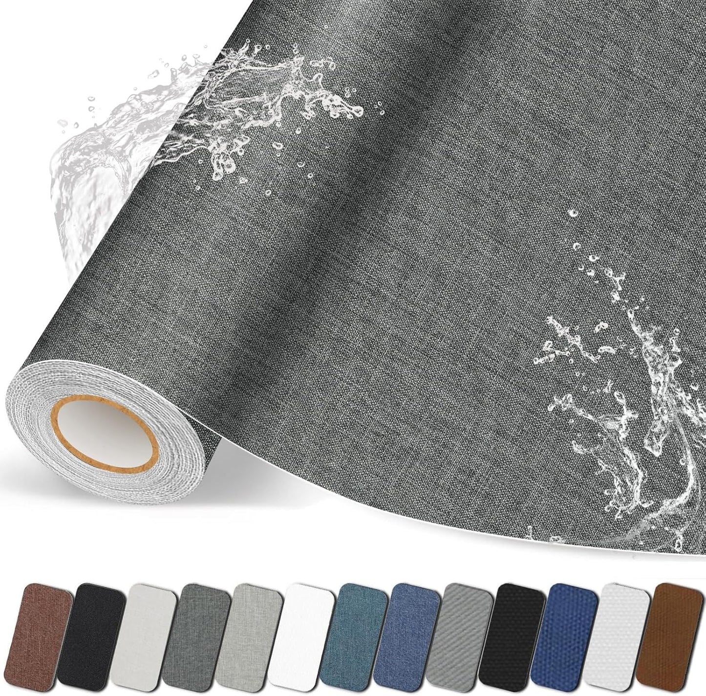 Fabric Repair Patches, Linen Self-Adhesive Fabric Repair Tape, Strong Sticky Linen Patch for Sofas, Tote Bags, Clothing, Car Seats, Furniture（Dark Grey, 3.5X79 inch）