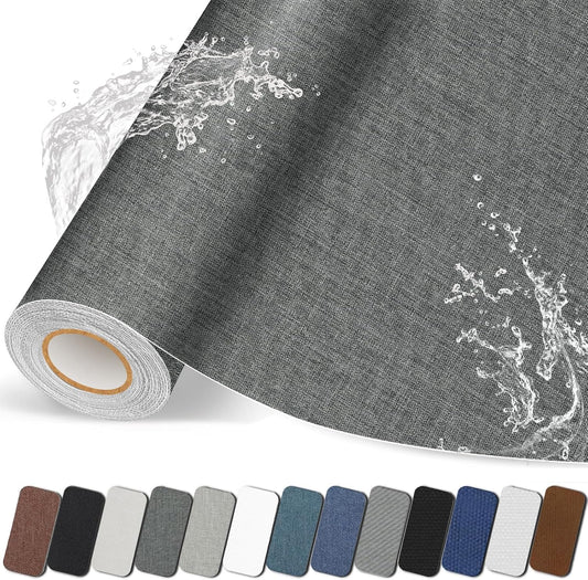 Fabric Repair Patches, 17X79 inch Linen Self-Adhesive Fabric Repair Tape, Strong Sticky Linen Patch for Sofas, Tote Bags, Clothing, Car Seats, Furniture（Dark Grey, 17X79 inch）