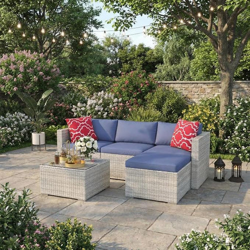 5-Piece L-Shaped Outdoor Patio Furniture Set, PE Wicker Sectional Sofa Set by GarveeLife