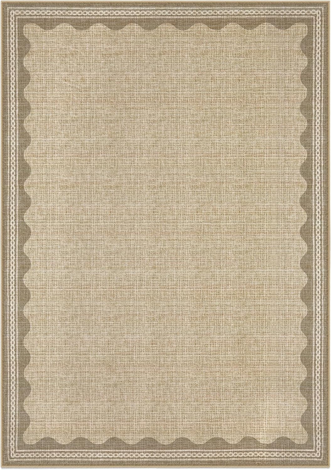 Scalloped Rug 4x6 Rugs for Entryway, Small Area Rugs Solid Jute Rug for Bedroom Girls, 4x6 Washable Rugs for Living Room, Non Slip Scalloped Bath Mat, Soft Dorm Nursery Carpet for Bedside