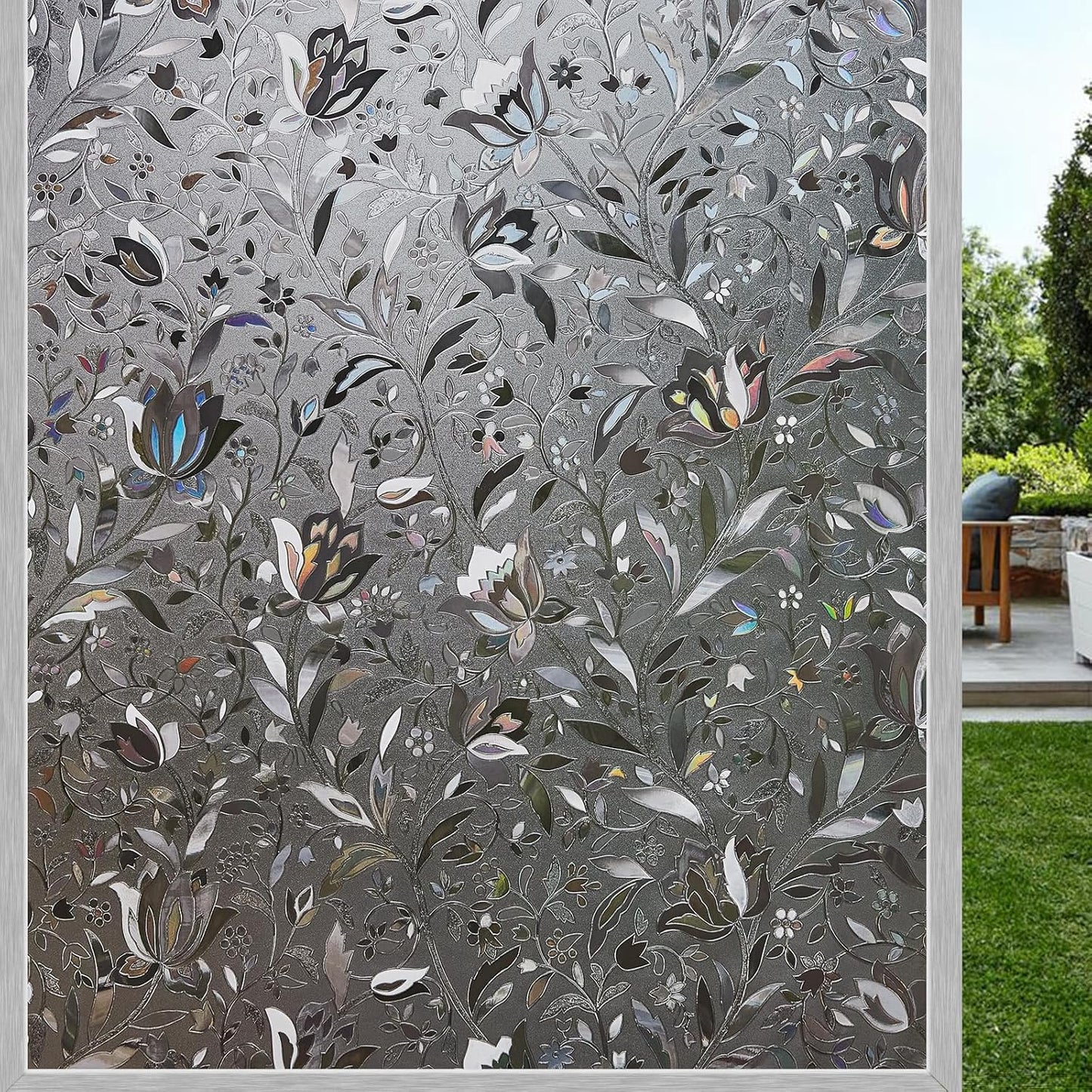 LEMON CLOUD Window Film, Decorative Window Privacy Film, Window Film Privacy Static Cling Frosted, Anti-UV Sun Blocker Heat Control for Home(Grayish Black, 17.5 x 78.7 inches)