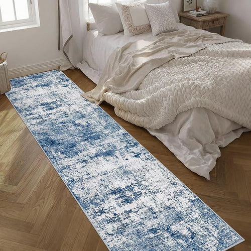 2.6'x14' Runner Rug Washable Rug: Modern Abstract Soft Thin Runner Rug Blue - Image 2