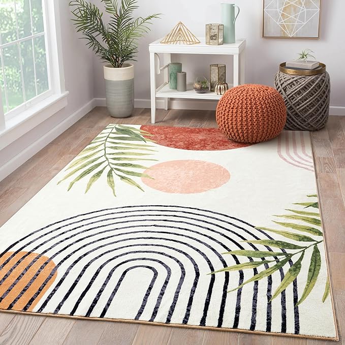 RoomTalks Mid Century Modern Washable Rug, Boho Cute Aesthetic 6x9 Area Rugs by RoomTalks