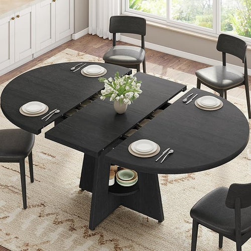 43''–59'' Extendable Dining Table, Round Kitchen Dining Room Dinner Table by JOCOEVOL