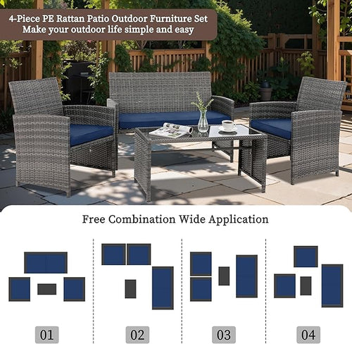 4 Piece Patio Ratten Set Outdoor Furniture Set Wicker Conversation Set - Image 2