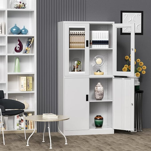 4 Door Display Cabinet with Adjustable Shelves, Locking Steel Storage Caninet - Image 2