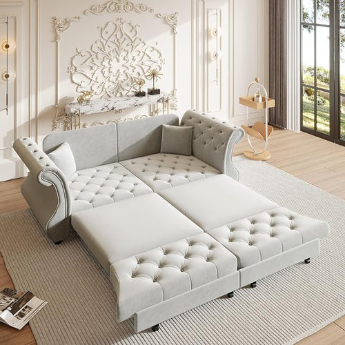 83.8" Oversized Pull Out Sofa Bed, Chesterfield Velvet Sleeper Sofa Couch by Unknown