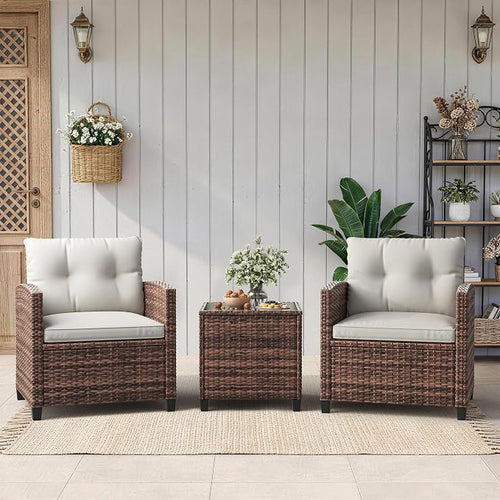 3-Piece Patio Furniture Set, Outdoor PE Rattan Chair by GAOMON