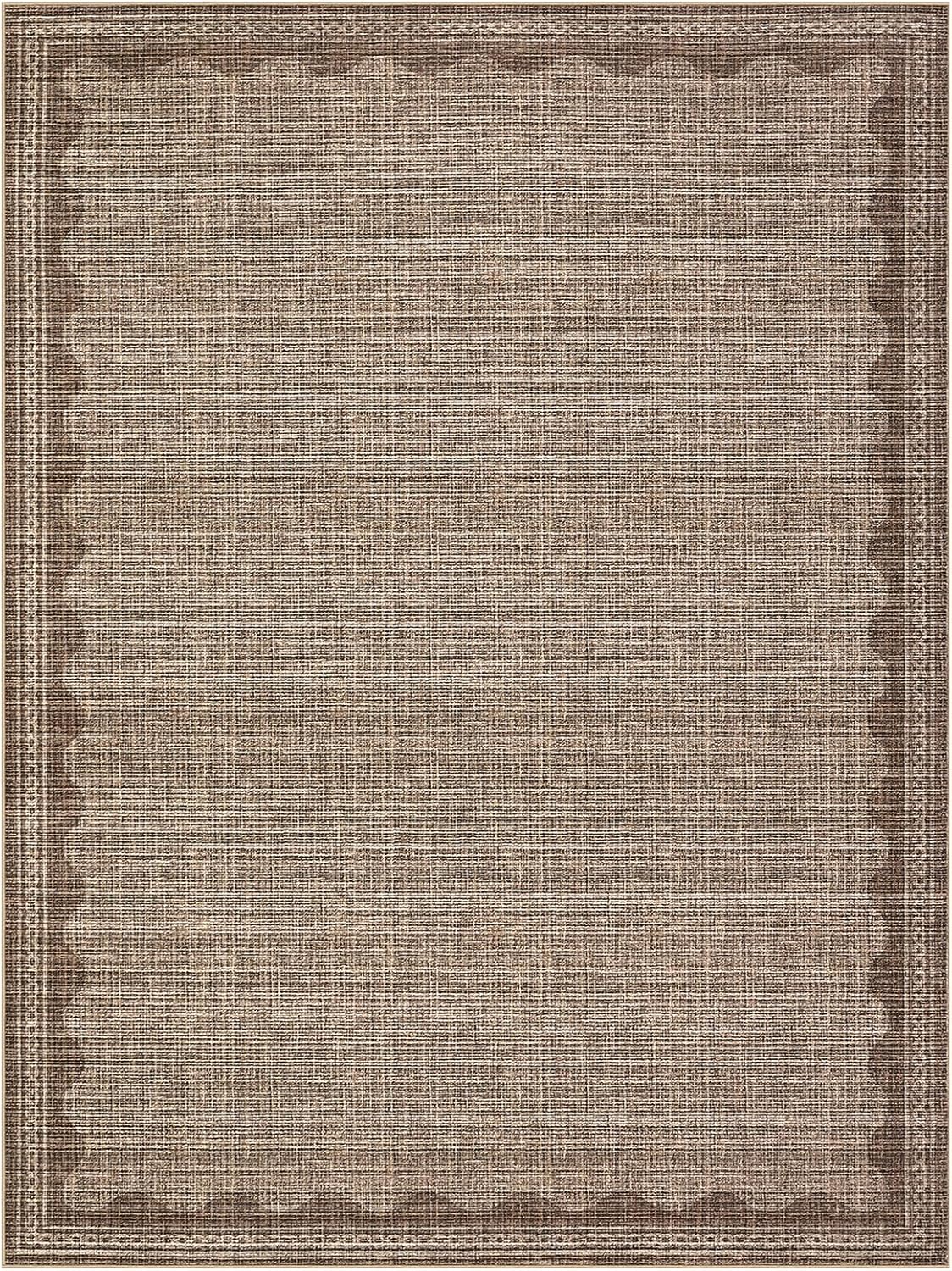 Scalloped Washable Rug 8x10 Area Rugs for Living Room, Solid Coffee Rug for Bedroom Girls, Non Slip Scalloped Throw Rugs with Rubber Back, Soft Dorm Nursery 8x10 Carpet for Dining Room