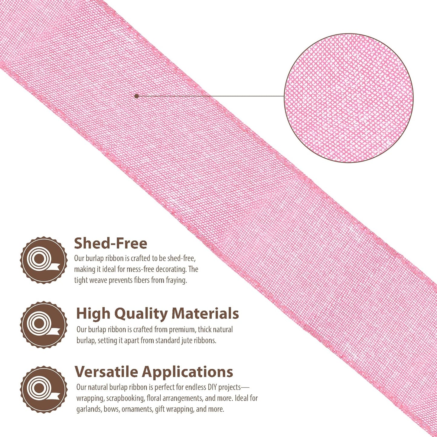 Mandala Crafts Pink Burlap Wired Ribbon 3 Inches Wide Jute Ribbons for Crafts - 10 Yds Roll Rustic Burlap Wrap Trim Ribbons for Wreaths Bows Party Decoration