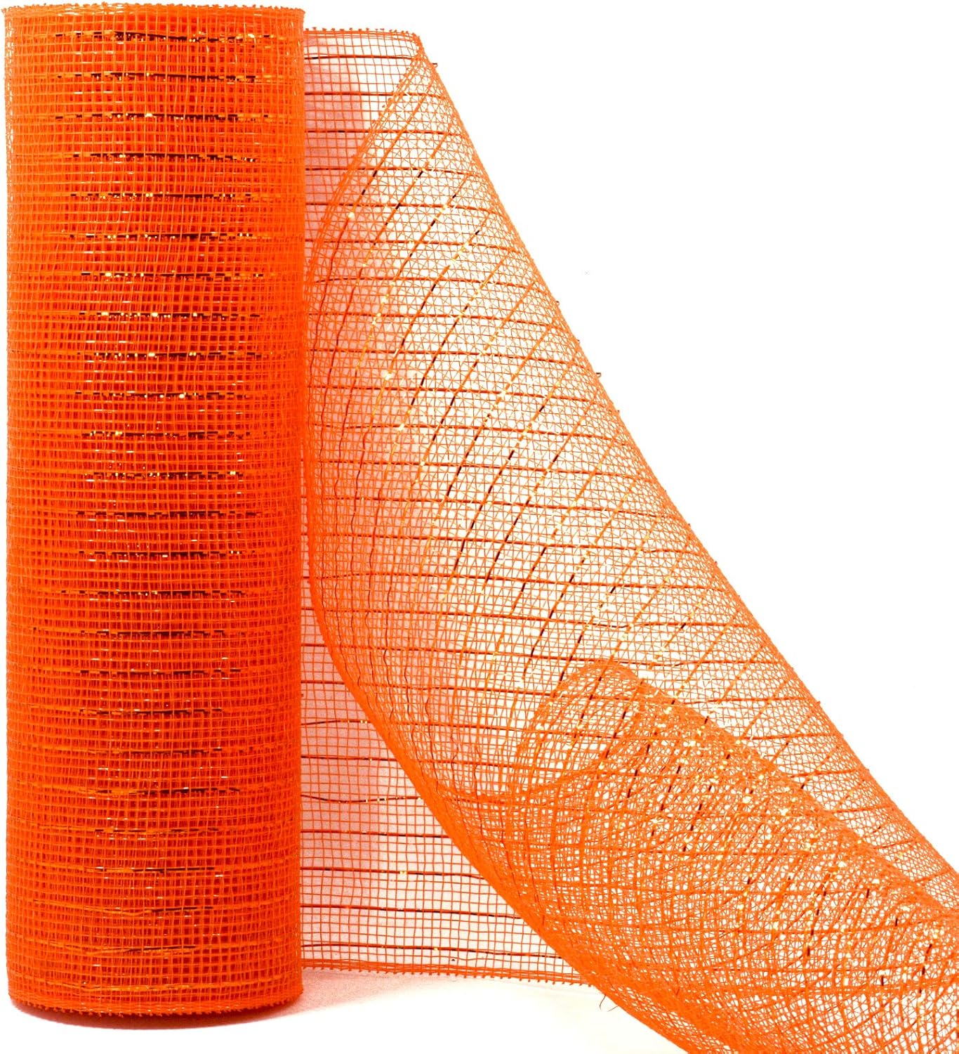 Koopi Deco Mesh 10 inch x 10 Yards Each Roll, Set of 2 Orange Metallic Foil Poly Mesh Ribbons for Wreaths, Swags, Craft, Party and Decorating Supplies- 2 Rolls