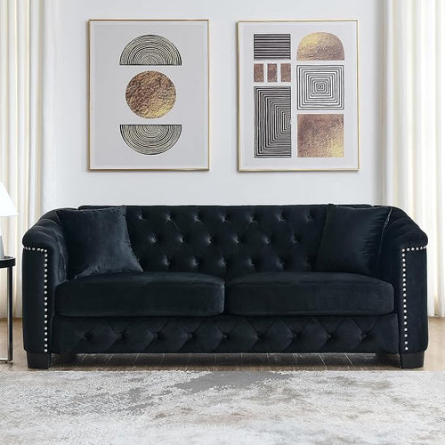 77" Modern Velvet Chesterfield Sofa by Unknown