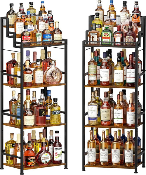 6-Tier Liquor Cabinet for Home Bar, Freestanding Stepped Wine Rack by Unknown