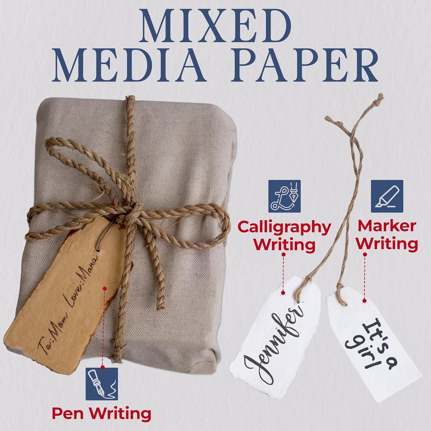 Wanderings Handmade Vintage Deckle Edge Tags with String - 3.75 x 1.75” Only - Pack of 25 - Ideal for Price or Gift Tags, Arts, Crafts, Place Cards, Name Cards - Cold Press Thick 150 GSM