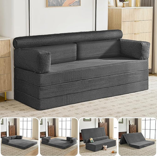 5-in-1 Convertible Sofa Bed, Corduroy Futon Couch Sleeper by HRYJ%EF%BC%9AFurnitureEssentials