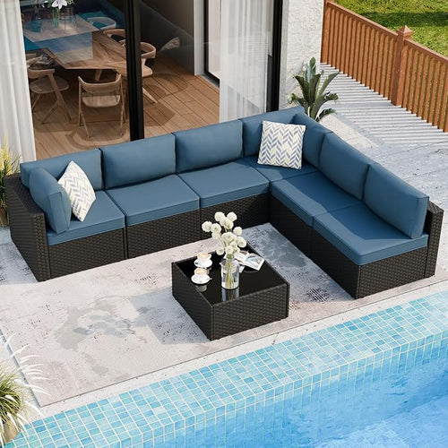 7 Pieces Outdoor Patio Sectional Sofa Couch, Wicker Furniture Patio - Image 2