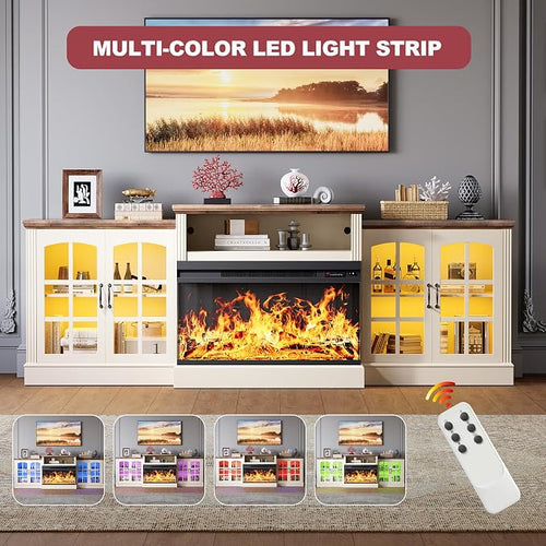 97" Fireplace TV Stand with 36" Electric Fireplace, Farmhouse Entertainment - Image 2
