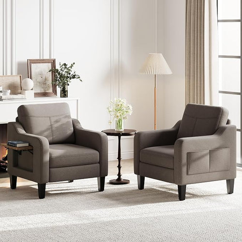 Accent Chair for Living Room Modern Linen Upholstered Armchair Side Wooden by Unknown