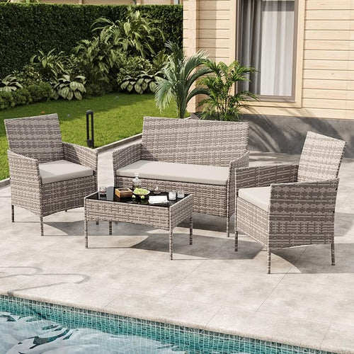 4-Piece Outdoor Furniture Set, PE Rattan Wicker Chairs by Unknown