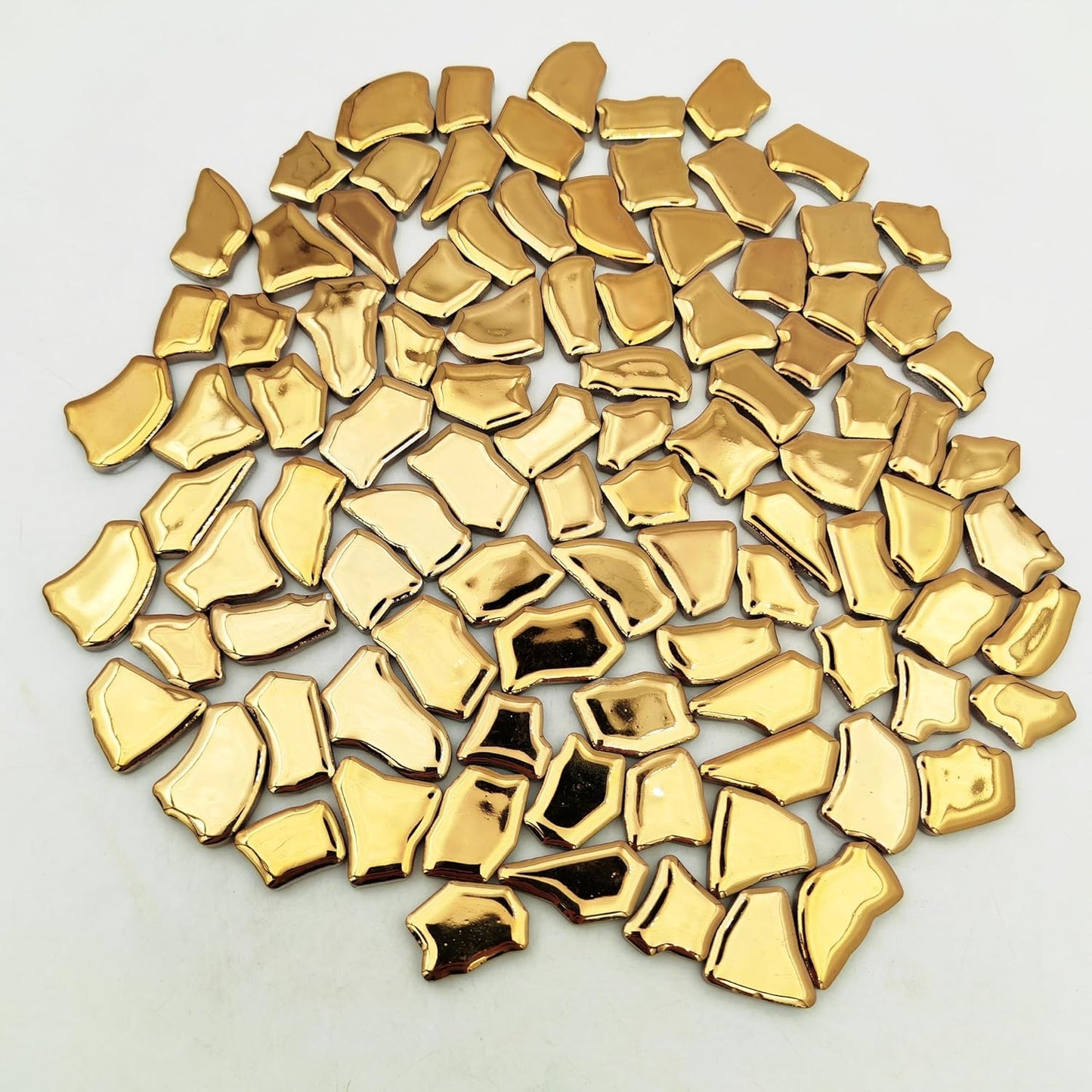 0.78"-1.57" Irregular Ceramics Mosaic Tiles,1.1LB Mosaic Pieces Stones for Home Decoration DIY Craft Plates Flowerpots Vases Cups Mosaic Making Supplies (Gold)