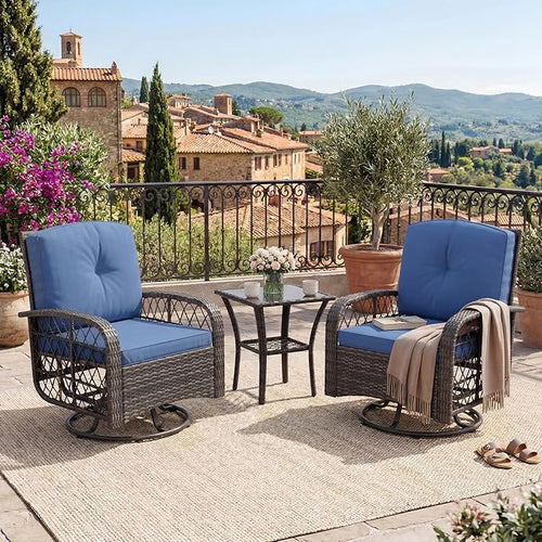 3-Piece Outdoor Patio Furniture Set, 2 Swivel Rocking Chairs and Tempered Glass by GAOMON