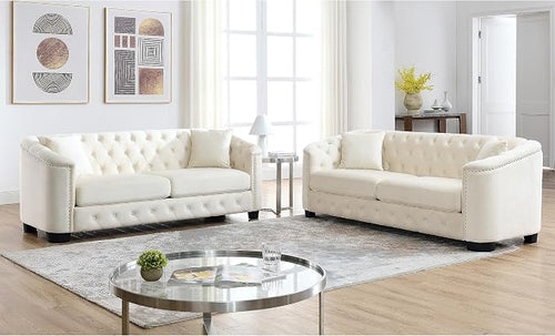 2 Piece Modern Chesterfield Velvet 77" 3-Seater Sofa Set, Upholstered Tufted by Unknown