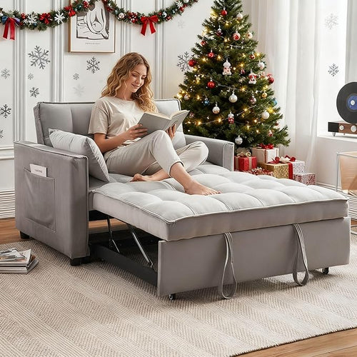 3-in-1 Loveseat Sleeper Sofa, Modern 55.5" Pull Out Couch, Velvet Upholstered - Image 2