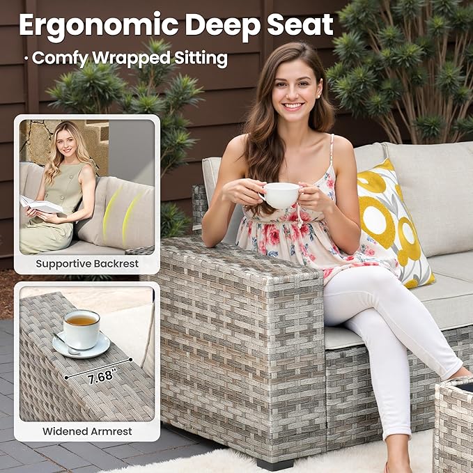 ovios 13 Pieces Patio Furniture Set, Outdoor Wicker Sectional Sofa - Image 5