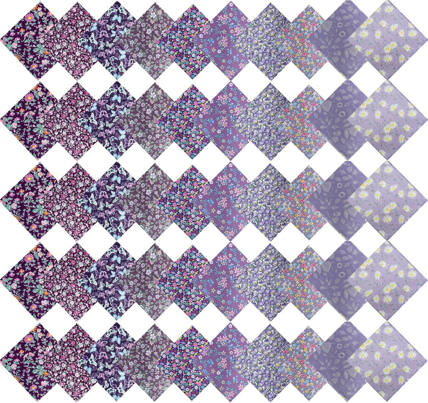 HANPATQUI 50PCS 8 x 8 inch Purple Printed 100% Cotton Fat Quarters Fabric for Sewing and Quilting Bundles Precut Fabric Square for DIY Craft Patchwork