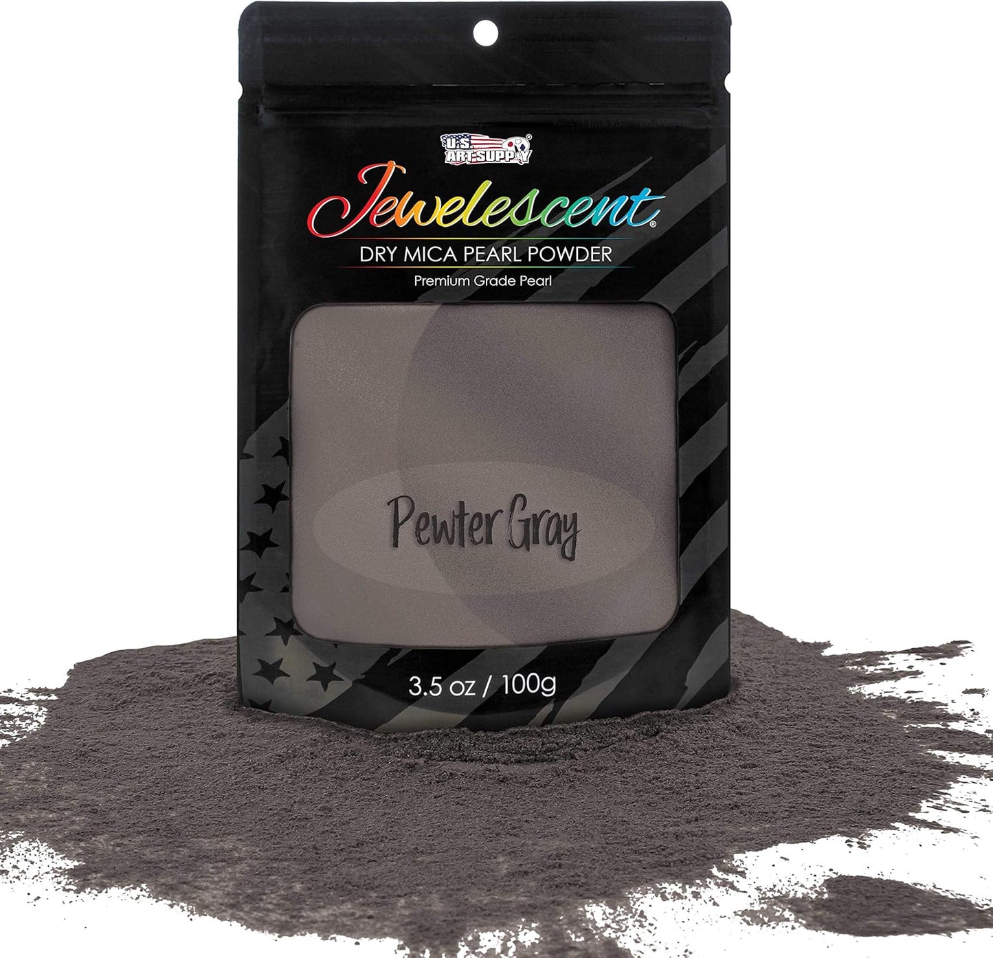 U.S. Art Supply Jewelescent Mica Pearl Pigment Powder, Pewter Grey 3.5 oz (100g) Pouch - Cosmetic Grade, Epoxy Resin Color Pigment, Mica Powder for Resin, Soap, Slime, Candle Dye, Art, Crafts