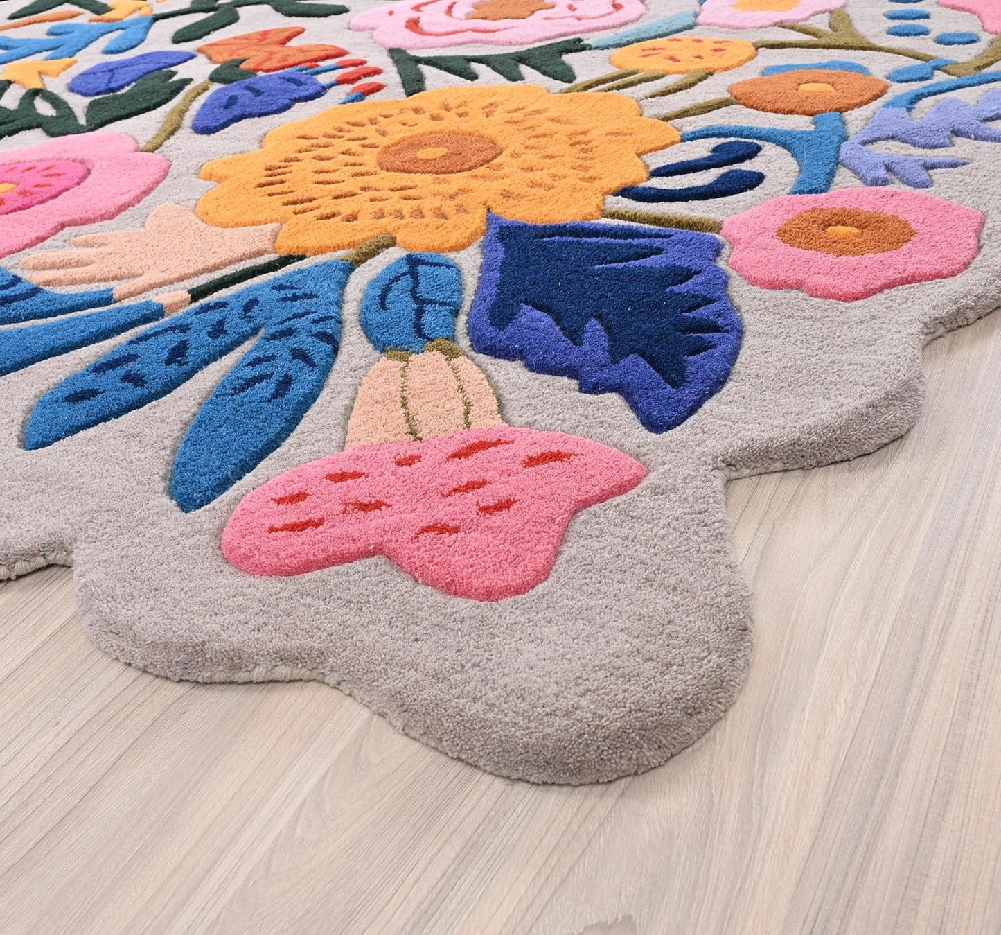 Handmade Wool Floral Area Rug for Living Room | Elegant Flower Garden Design, Soft, Thick and Durable | Bedroom, Dining Room & Home Decor Carpet (10' x 14', Floral H)