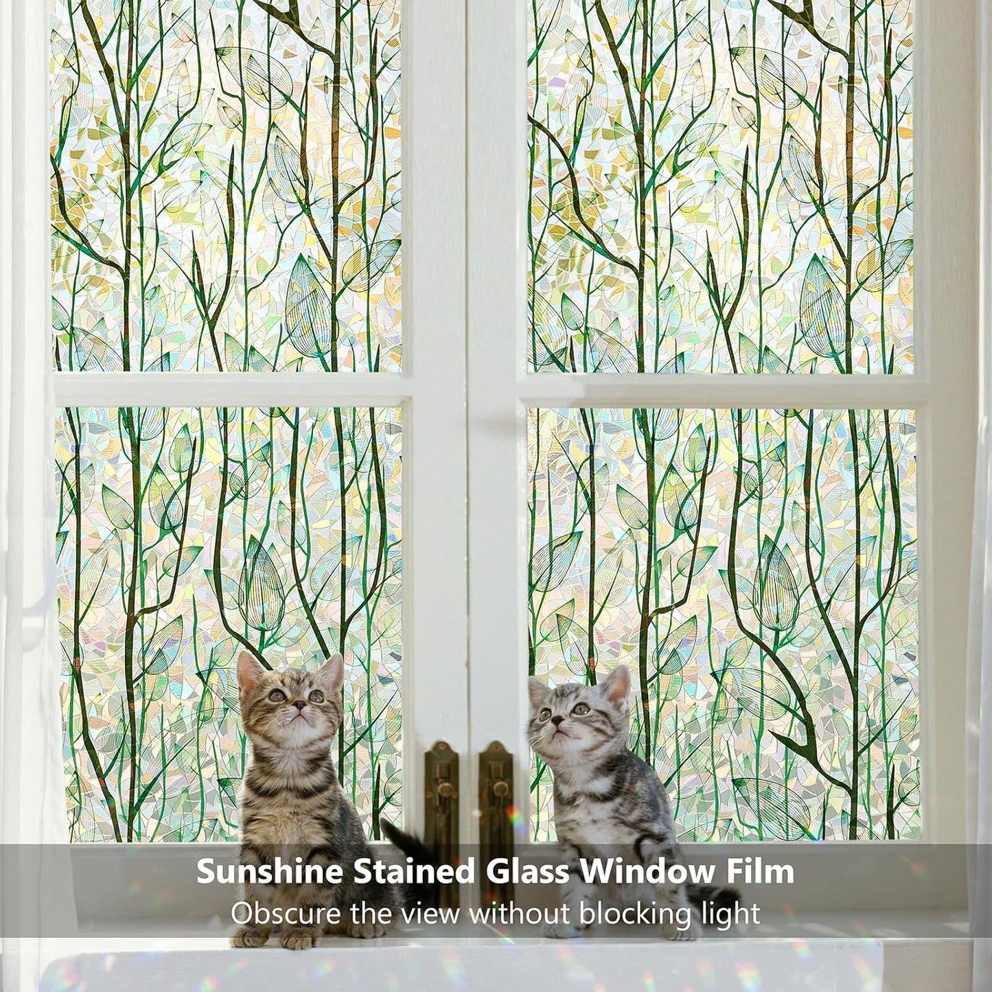 Finnez Window Privacy Film Window Film 3D No Glue Glass Sticker for Glass Door Home and Office Heat Control Anti UV (17.5 Inch x 6.5 Feet, Rainbow Grove)