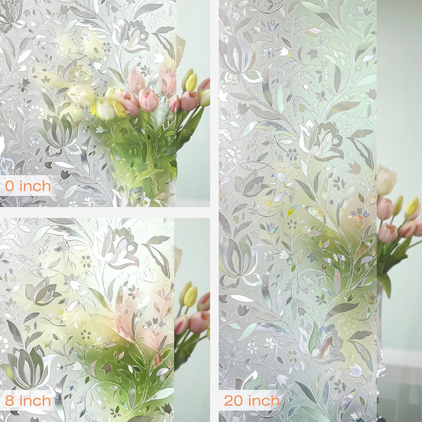 Hilarious Privacy Window Film, Tulip Window Vinyl, Stained Glass Static Stickers, 3D Decorations for Glass Windows, Removable Window Covering, Adhesive-Free Stickers (35.4'' x 118'')