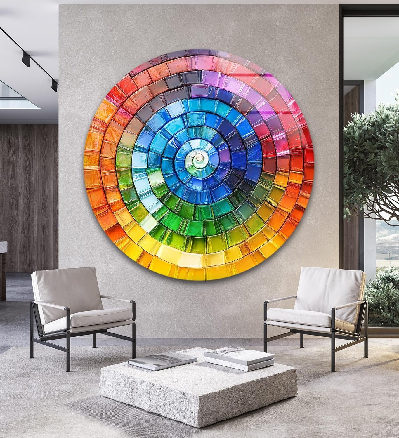 My Photostation.com 27.5''(70cm) Diameter Radiant Spiral Spectrum Round Glass Wall Art Tempered Glass Printing Wall Decor Large Wall Art Wall Hangings