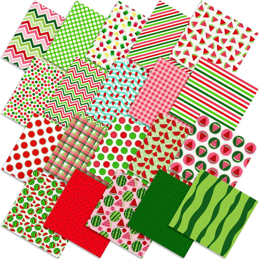 Ganeen 60 Pcs 10 x 10 Inch Quilting Fabric Squares Vintage Fat Patchwork Precut Strips Fabric Bundles for Holiday DIY Craft Sewing Quilt Material(Summer Watermelon)